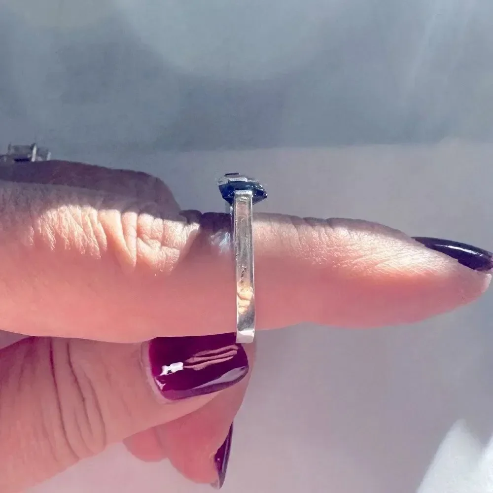 Sterling Silver Vintage Minimalist Ring with Blue and Clear Stones